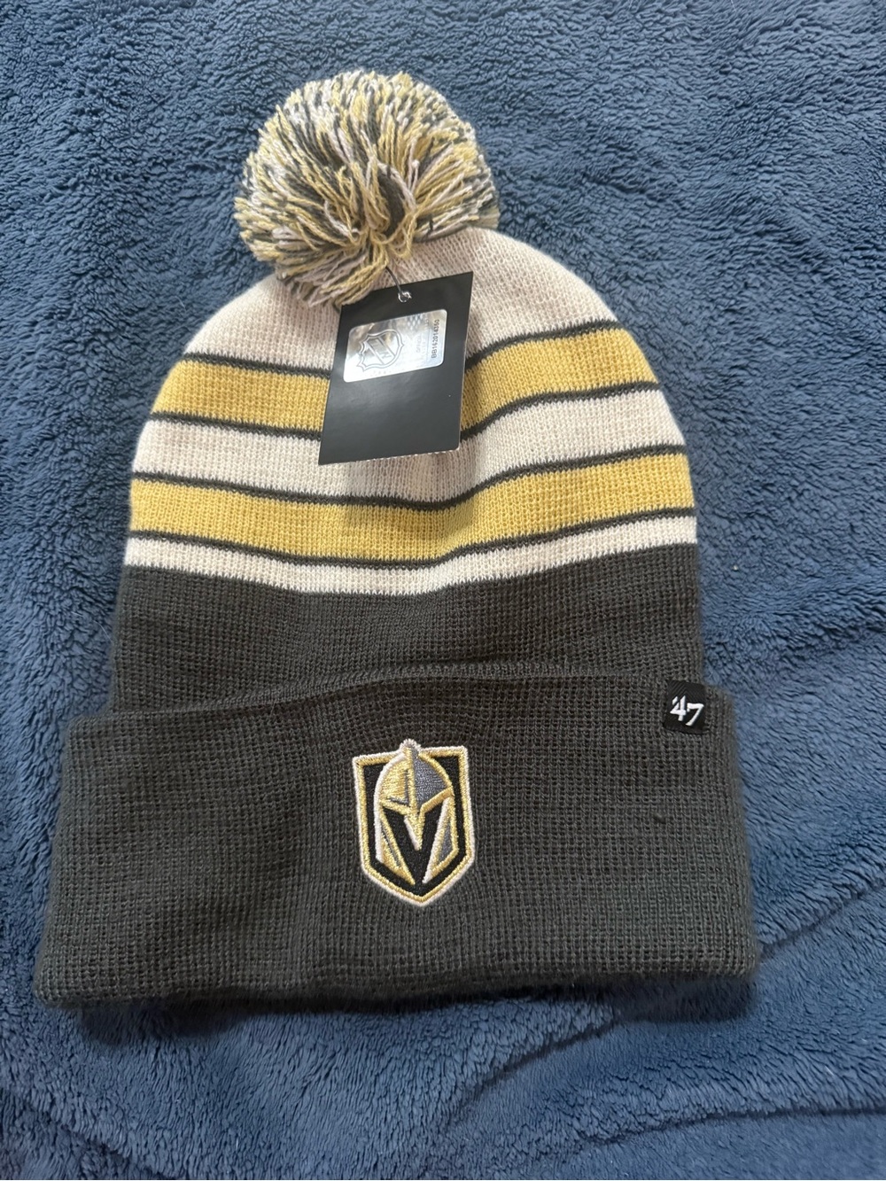 47 Pom-Pom Beanie Hat - Black and Gold
